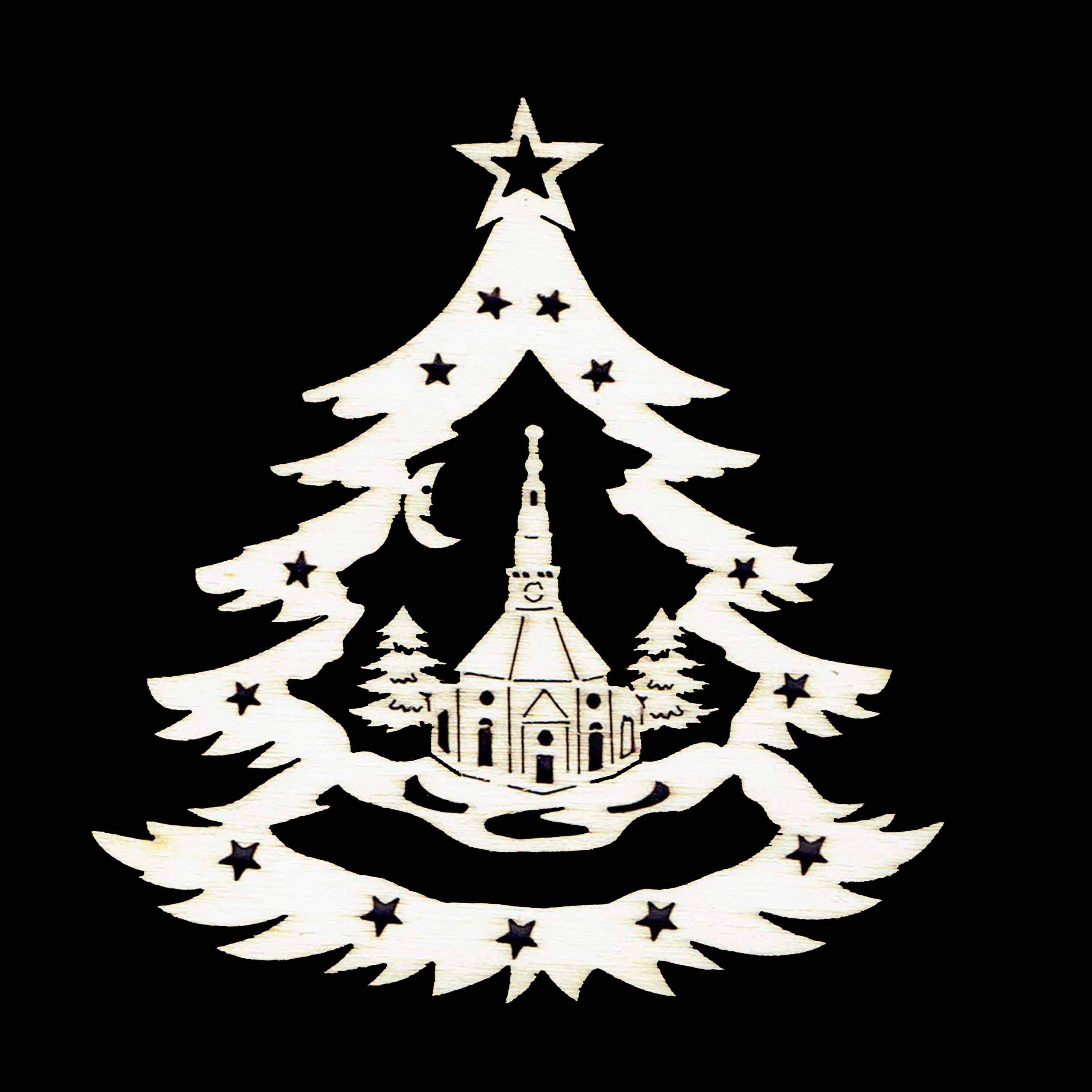 Vánoční ozdoba - Strom s kostelem 9 cm
