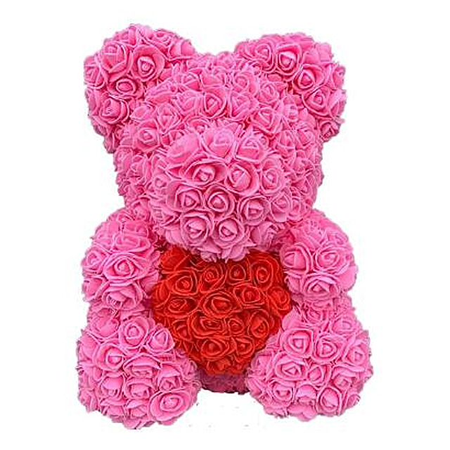Levně Medvídek z růží - růžový se srdcem 40 cm