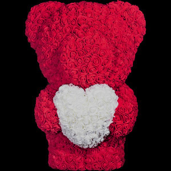Medvídek z růží - bordó se srdcem 40 cm
